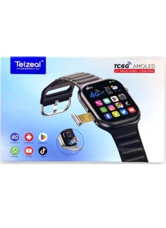 Telzeal TC6G Rear Camera Full Display Smart Watch with SIM Card Slot 8GB RAM 64GB ROM 3 Pairs Bands Compatible with iOS and Android for Men Women (Silver)