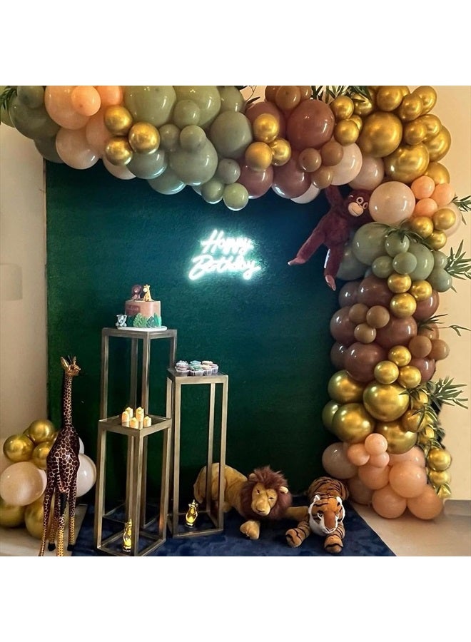Teslite Green and Brown Balloons, 60 PCS Sage Green Dark Brown Beige Latex Balloons Set with Metallic Gold Balloons, Olive Green Gold Nude Coffee Party Balloon for Jungle Safari Woodland Birthday Decorations - Image 5