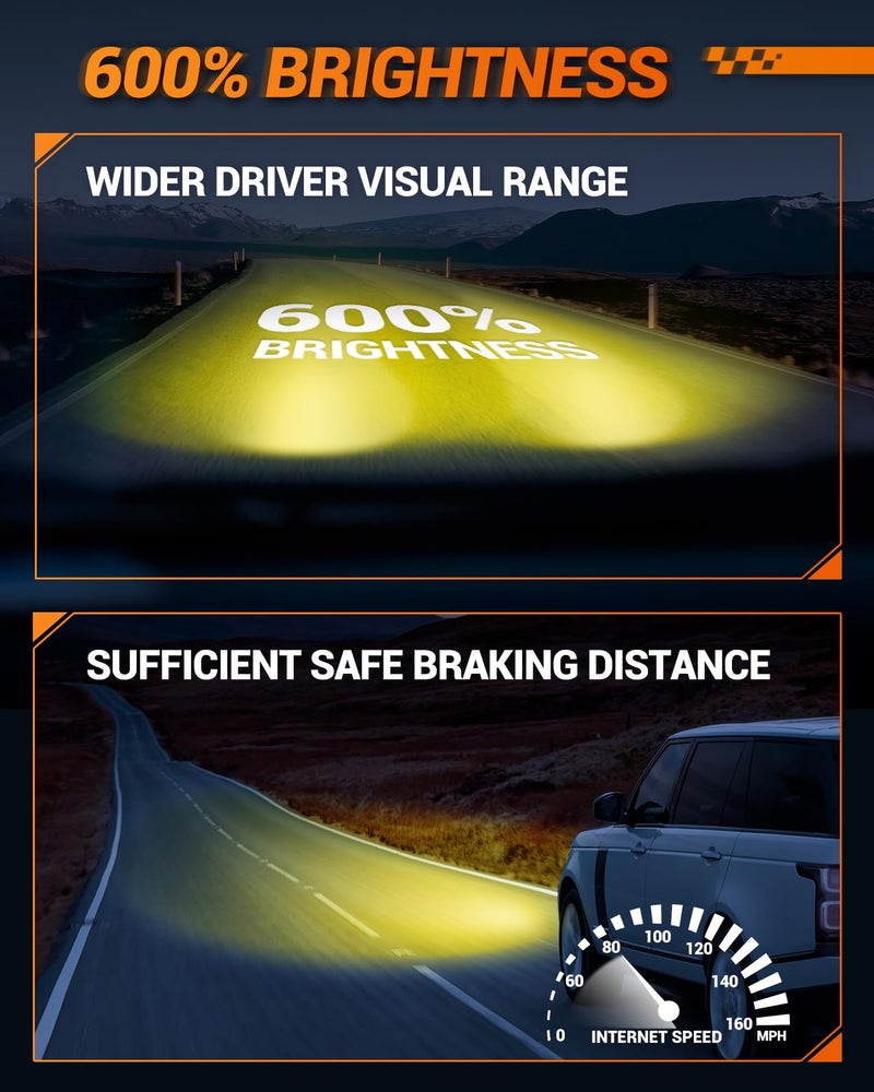 SEALIGHT H11 LED Fog Light Bulbs Yellow, 12000LM H8 H16 H11 Yellow LED Fog Light Bulb 600% Brightness Upgrade, 1:1 Size 100% Installation for Trucks Cars, 3000K Amber Yellow, Pack of 2 - Image 2