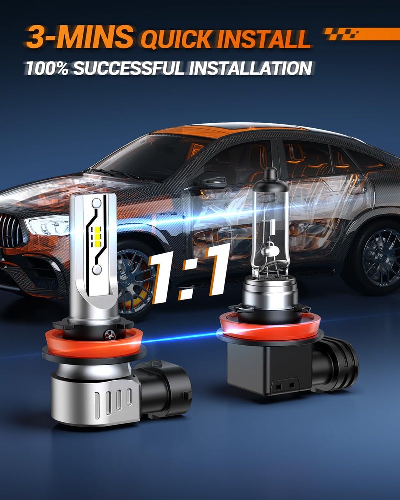 SEALIGHT H11 LED Fog Light Bulbs Yellow, 12000LM H8 H16 H11 Yellow LED Fog Light Bulb 600% Brightness Upgrade, 1:1 Size 100% Installation for Trucks Cars, 3000K Amber Yellow, Pack of 2 - Image 5