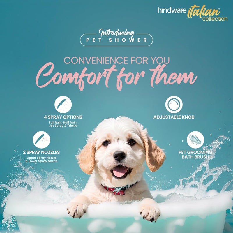 hindware Italian Collection Pet Grooming Shower at Home | Suitable for Dogs & Cats Bathing | with 4 In-built Functions | Made of ABS with Silicon Nozzles| Gentle Combing | Yellow/Grey Color - Image 2