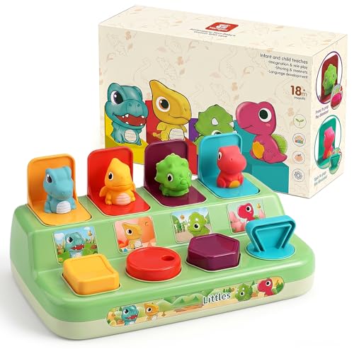 Aiqi Pop Up Animals Toy for Toddlers 9-18 Months, Dinosaur Cause and Effect Toys for Babies 1 Year Old, Montessori Sensory Learning Fine Motor Skills Development Gift for Boys Girls (No Batteries) - Image 1