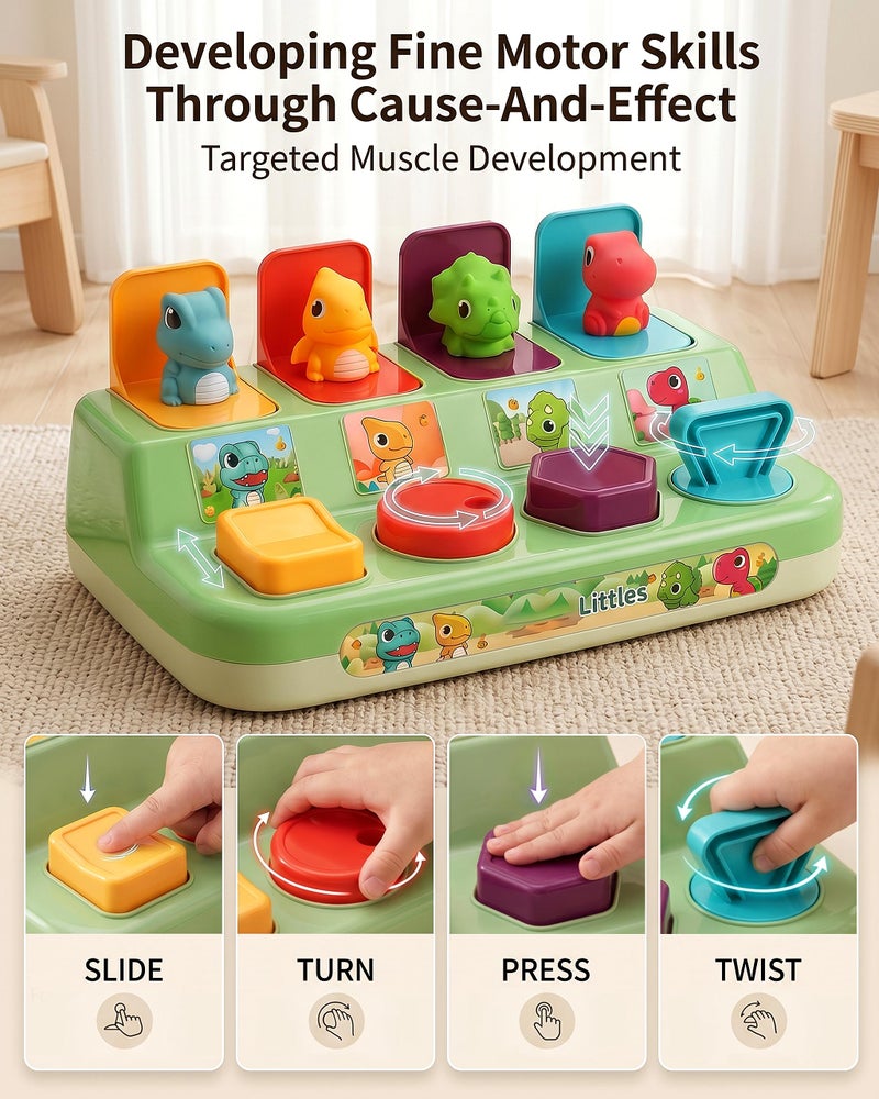 Aiqi Pop Up Animals Toy for Toddlers 9-18 Months, Dinosaur Cause and Effect Toys for Babies 1 Year Old, Montessori Sensory Learning Fine Motor Skills Development Gift for Boys Girls (No Batteries) - Image 2