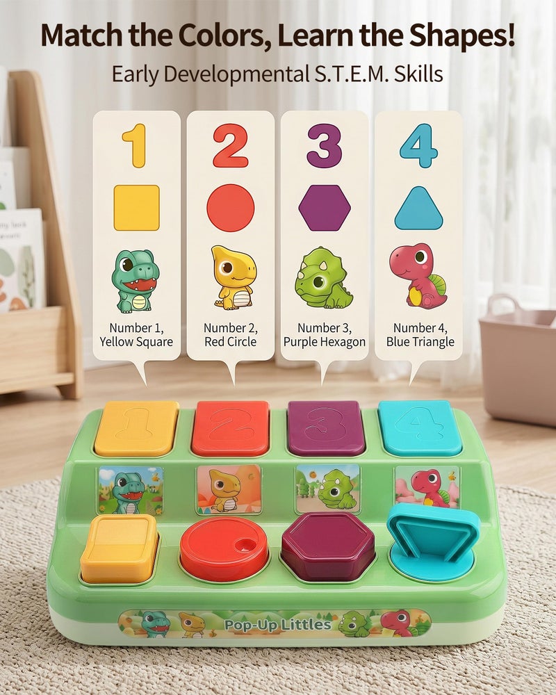 Aiqi Pop Up Animals Toy for Toddlers 9-18 Months, Dinosaur Cause and Effect Toys for Babies 1 Year Old, Montessori Sensory Learning Fine Motor Skills Development Gift for Boys Girls (No Batteries) - Image 3