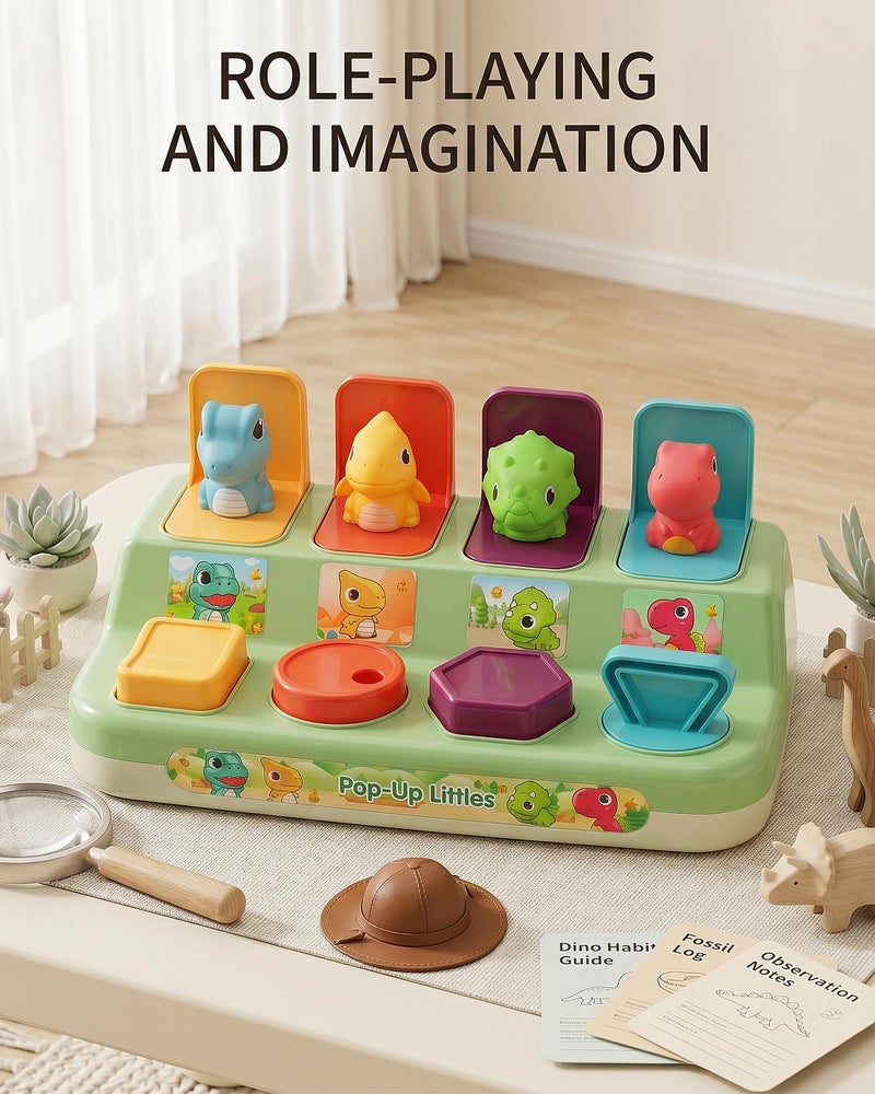 Aiqi Pop Up Animals Toy for Toddlers 9-18 Months, Dinosaur Cause and Effect Toys for Babies 1 Year Old, Montessori Sensory Learning Fine Motor Skills Development Gift for Boys Girls (No Batteries) - Image 5