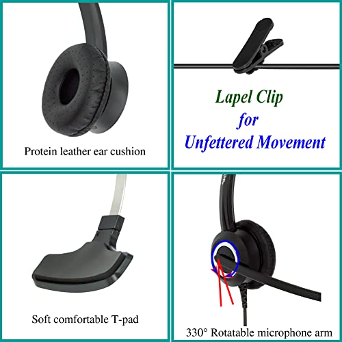 daily headset Phone Headset Compatible with Grandstream Yealink Snom Phones Mic Noise Cancellation HD Voice Headphone RJ9 & 3.5mm (CTIA) Adapter - Image 3