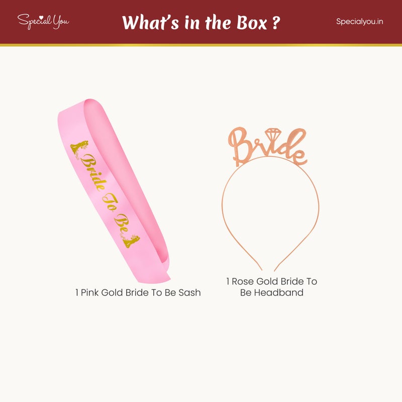 SpecialYou.in Special You Bride to be Sash | bride to be props | bride to be crown | bridal shower decorations | bachelorette party props | bride to be sash and crown | bride to be gold & pink sash - 2 pcs - Image 2
