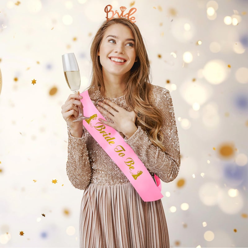 SpecialYou.in Special You Bride to be Sash | bride to be props | bride to be crown | bridal shower decorations | bachelorette party props | bride to be sash and crown | bride to be gold & pink sash - 2 pcs - Image 1