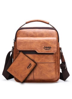 Jeep Three Piece PU Leather Fashionable Crossbody Bag Matching Handbag, Short Double Fold Leather Wallet, Brown  - Image 2