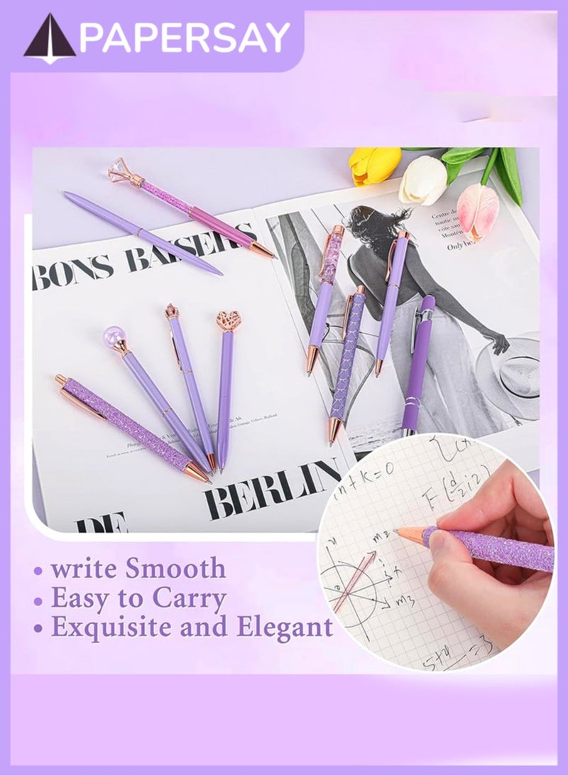 PAPERSAY 10 Pcs Ballpoint Pen for Women and Girls, Fancy Black Ink Pens,Metal Crystal Diamond Pen Glitter Pen, Gifts for Journaling , Office Desk Supplies, School Stationery Supplies.( Purple)  - Image 5