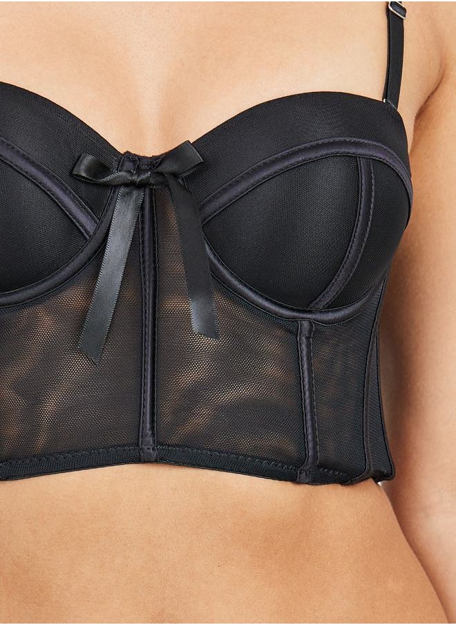 Styli - Padded Wired Satin Bow Mesh Corset Bra with Bonning - Image 1