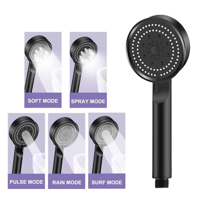 BATH GURU BATH GURU BGBHS001 ABS 9 Inch High Pressure Multi Function 5 Mode Spray Handheld Shower for Bathroom Black Round With 15 Mtr Chrome Plated Shower Tube Hose Pipe  - Image 3