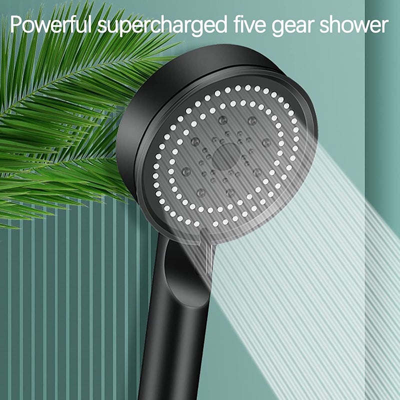BATH GURU BATH GURU BGBHS001 ABS 9 Inch High Pressure Multi Function 5 Mode Spray Handheld Shower for Bathroom Black Round With 15 Mtr Chrome Plated Shower Tube Hose Pipe  - Image 2