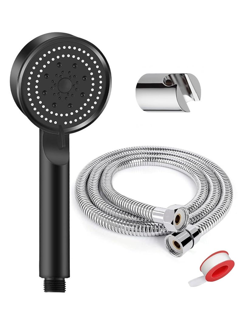 BATH GURU BATH GURU BGBHS001 ABS 9 Inch High Pressure Multi Function 5 Mode Spray Handheld Shower for Bathroom Black Round With 15 Mtr Chrome Plated Shower Tube Hose Pipe  - Image 1