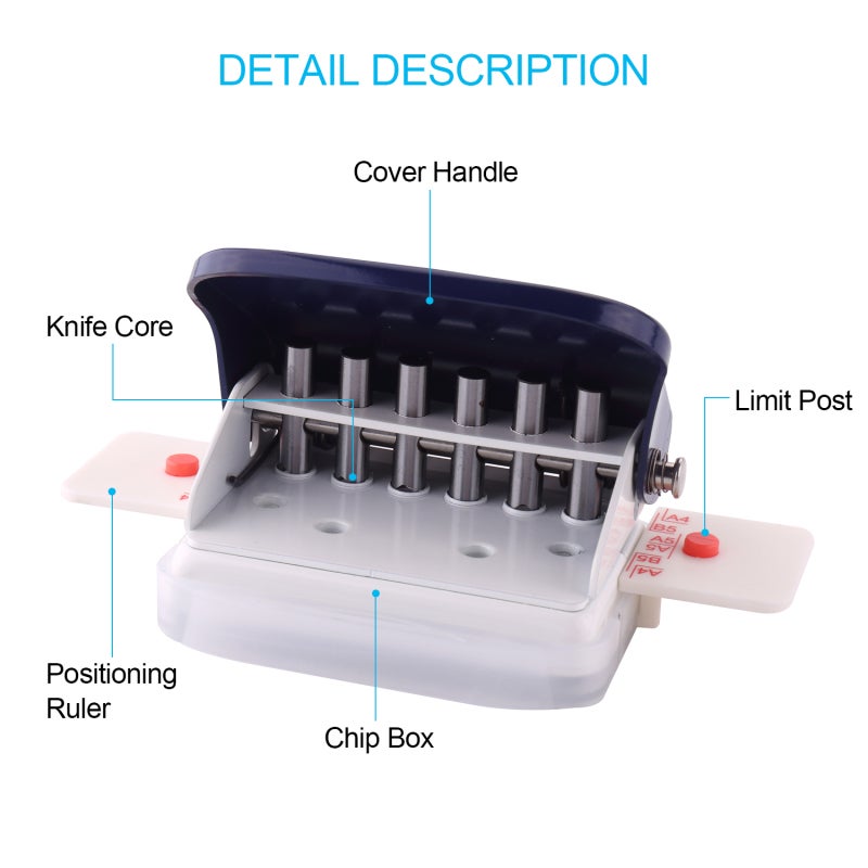KW-trio 6-Hole Paper Punch Handheld Metal Hole Puncher 5 Sheet Capacity 6mm for A4 A5 B5 Notebook Scrapbook Diary Planner - Image 4