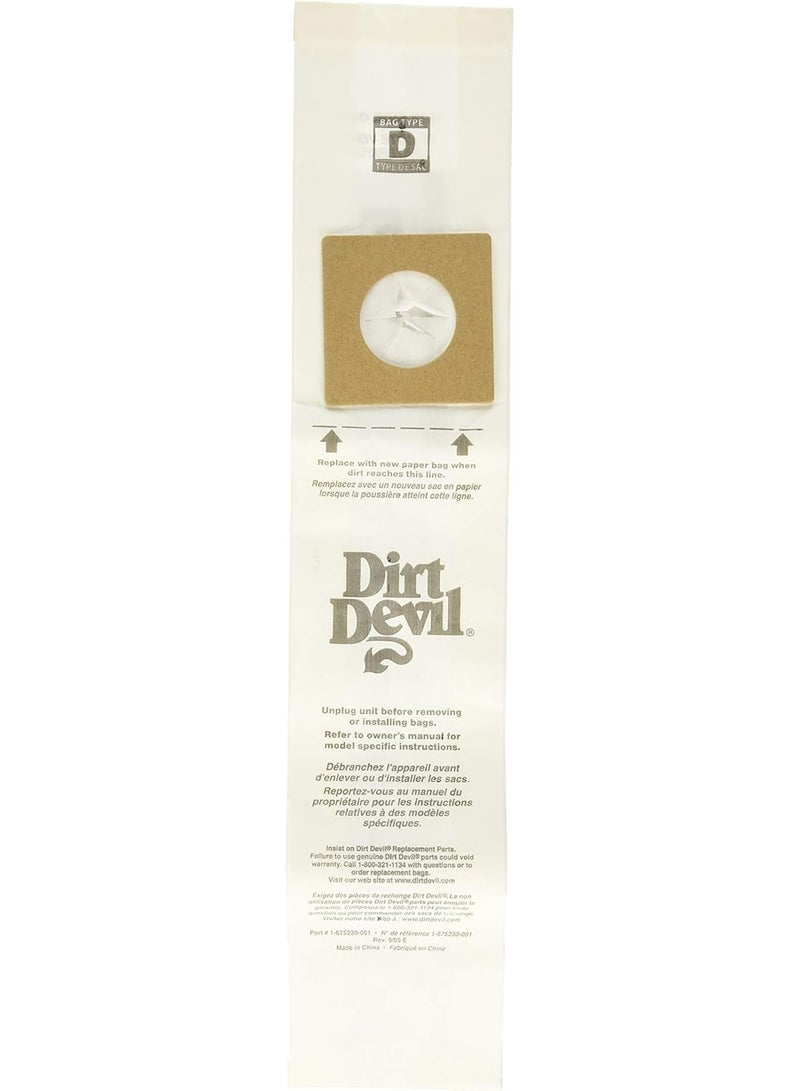 Dirt Devil Vacuum Cleaner Bags for Upright Vacs, Pack of 3, White, Type D, Part # 3670147001, Dirt Devil Vacuum Bags Refill - Image 1