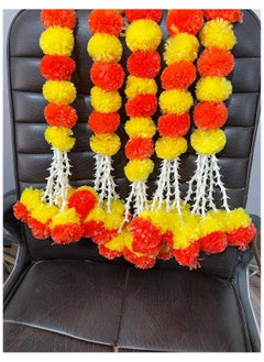 Generic SPHINX artificial marigold fluffy flowers and tuberose (rajnigandha) clustered garlands for festive pooja wedding housewarming decorations- (Approx 5 ft - 5 Pieces, Yellow & Dark Orange)  - Image 1