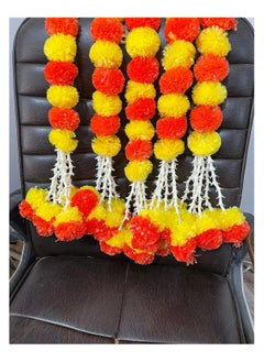 Generic SPHINX artificial marigold fluffy flowers and tuberose (rajnigandha) clustered garlands for festive pooja wedding housewarming decorations- (Approx 5 ft - 5 Pieces, Yellow & Dark Orange)  - Image 2