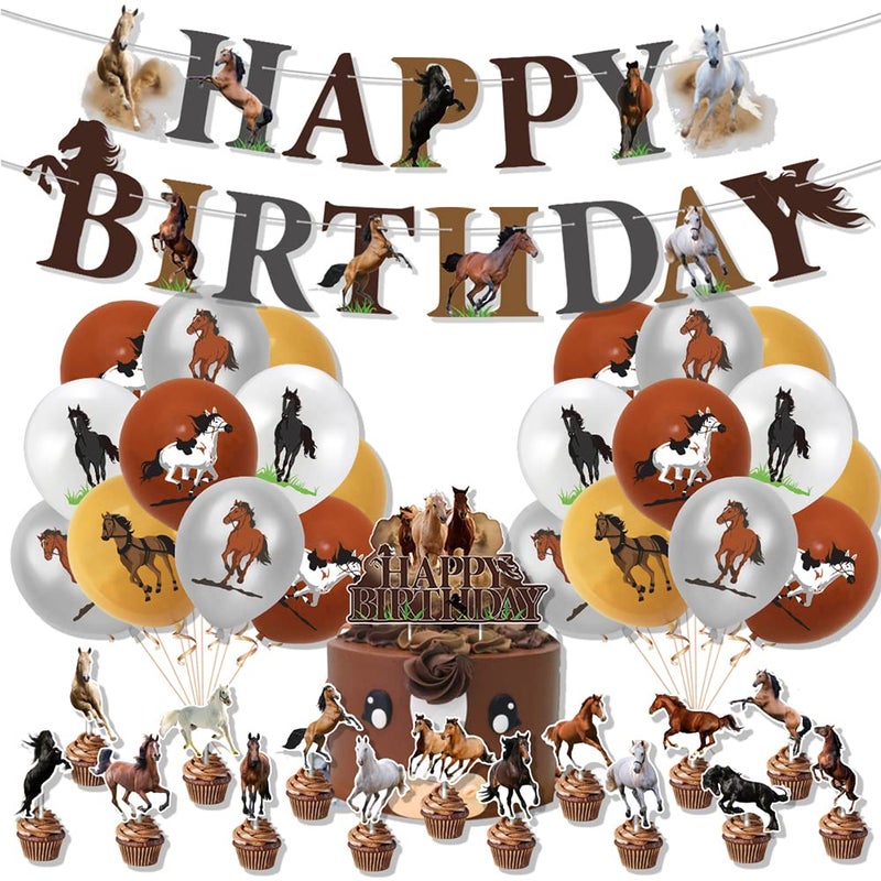 Boerni Horse Party Decoration for Girls Boys Riding Horse Birthday Party Supplies  Horse Happy Birthday Banner Balloons Cake Cupcake Toppers for Kid Western Cowboy Pony Birthday Party Decoration - Image 3