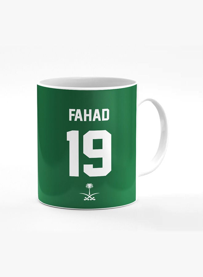 Stylizedd Designer Printed Coffee Mug with Heavy Duty Handle 11oz Ceramic Personalised Gift Mugs Cup [Microwave Safe & Dishwasher Proof] -Football Team - Saudi Arabia Player Name - Fahad - Image 1