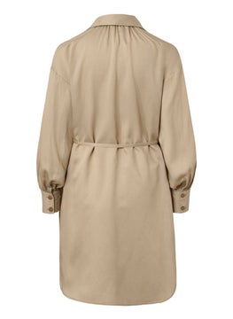 Tchibo Women Spread Collar Long Sleeves Plain Dress, Beige  - Image 3