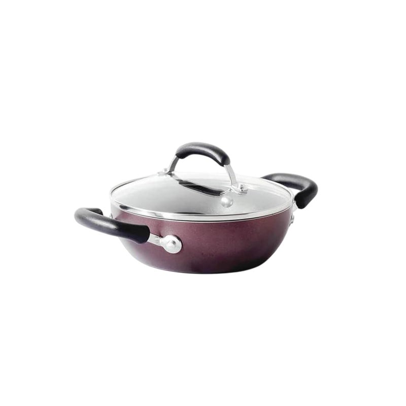 MEYER Meyer Merlot Aluminium NonStick Kadai Kadhai with Glass Lid Kadai for Deep Frying and Stir Frying Gas and Induction Compatible 100 Toxic Free 24cm  - Image 1