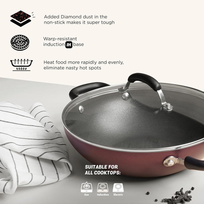 MEYER Meyer Merlot Aluminium NonStick Kadai Kadhai with Glass Lid Kadai for Deep Frying and Stir Frying Gas and Induction Compatible 100 Toxic Free 24cm  - Image 3