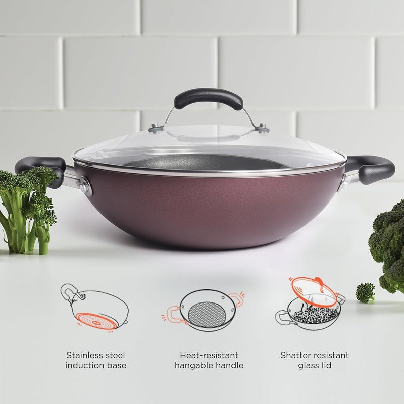 MEYER Meyer Merlot Aluminium NonStick Kadai Kadhai with Glass Lid Kadai for Deep Frying and Stir Frying Gas and Induction Compatible 100 Toxic Free 24cm  - Image 4