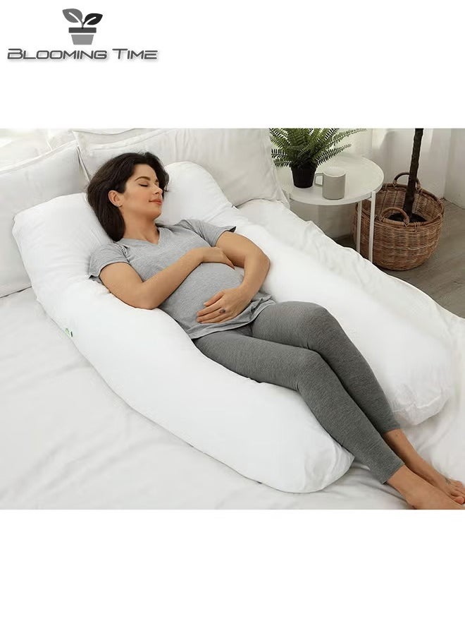 BLOOMING TIME Pregnant Woman U Shaped Pillow To Support Waist Side Sleep Side Lying Abdominal Support   White  130 X 70cm  - Image 2