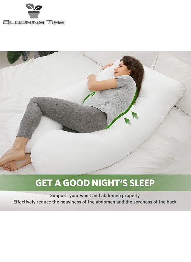 BLOOMING TIME Pregnant Woman U Shaped Pillow To Support Waist Side Sleep Side Lying Abdominal Support   White  130 X 70cm  - Image 4