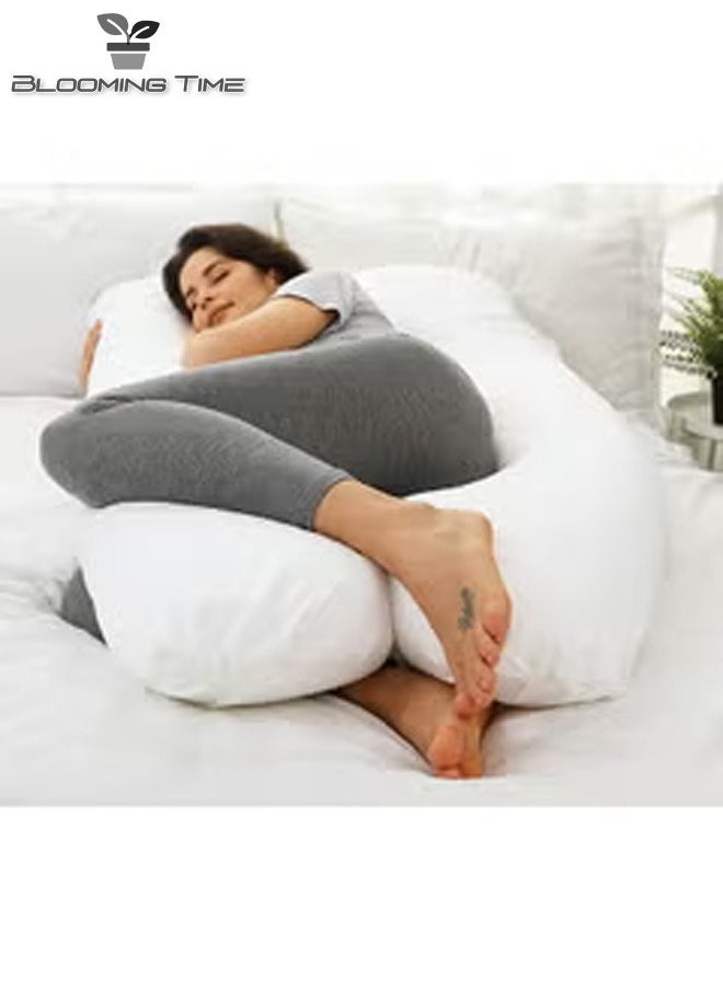 BLOOMING TIME Pregnant Woman U Shaped Pillow To Support Waist Side Sleep Side Lying Abdominal Support   White  130 X 70cm  - Image 5