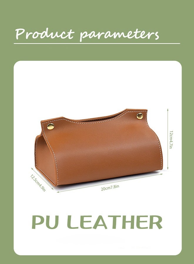 Lemon Leather Tissue Box Cover, Leather Tissue Box Organizer Holder for Home Living Room Table, Leather Car Mounted Tissue Storage Box (Brown) - Image 4