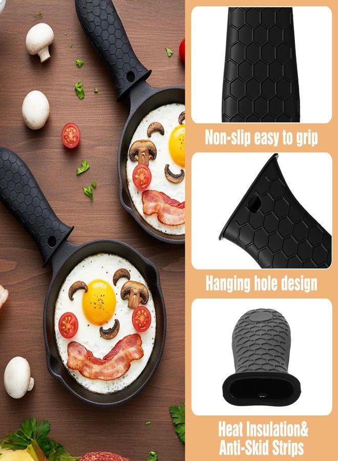 ADLABLD 2Pcs Silicone Pot Holders Set Cast Iron Pan Handle Covers, Heat Resistant Pot Handle Sleeve Reusable Non-Slip Handles Protectors for Cast Iron Pots, Woks, Frying Pans, Griddles, Skillets, Oven(Black) - Image 3