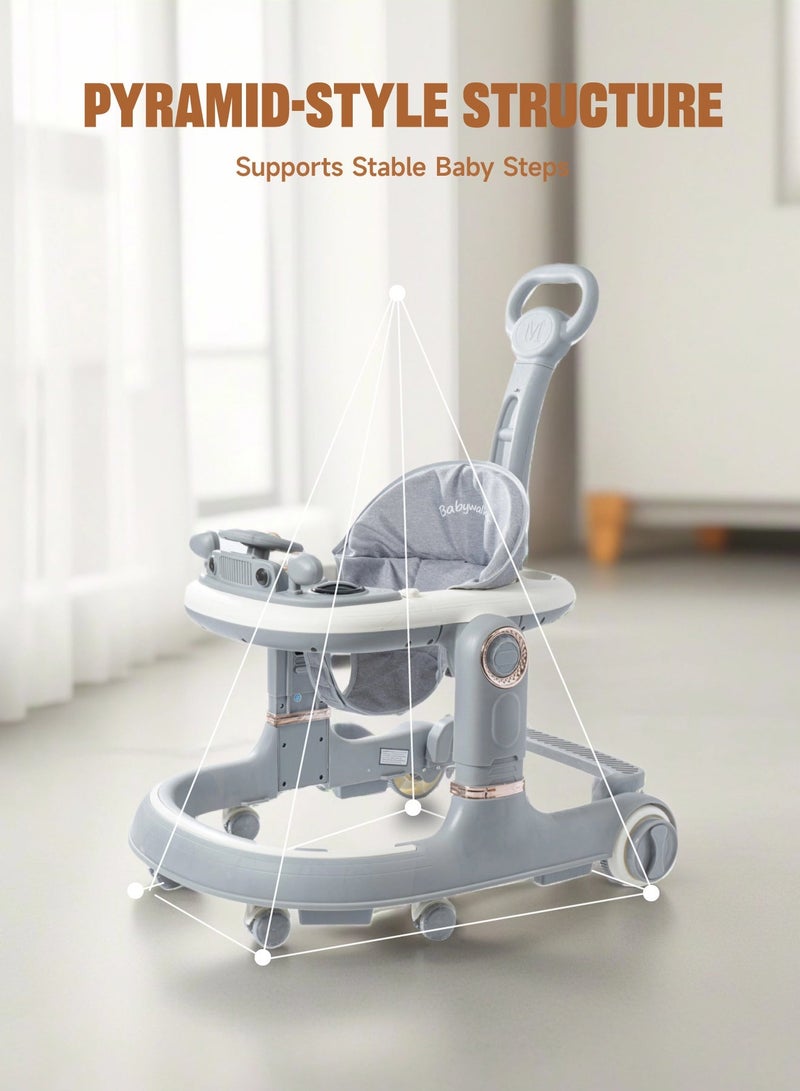 ⚡مشاية أطفال مزودة بعجلات — تصميم قابل للتعديل والطي، تجمع بين مركز أنشطة وصندوق ألعاب موسيقية، تنمو مع طفلك، مناسبة للأطفال من 6 أشهر إلى 24 شهرًا (رمادي). - Image 5