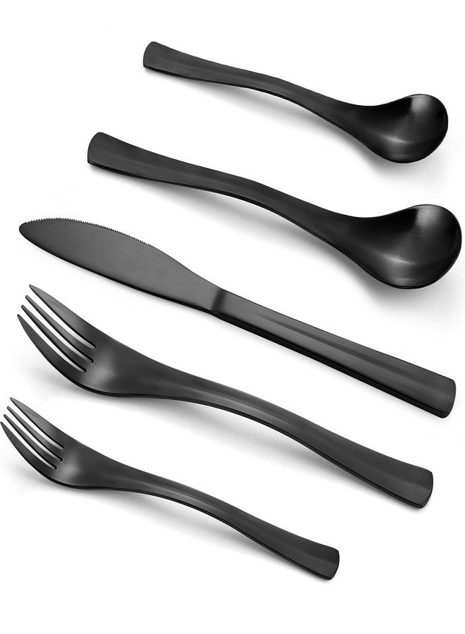 Bysta Black Silverware Set, Bysta 20-Piece Flatware Set, Stainless Steel Utensils Service for 4, Tableware Cutlery Set for Home and Restaurant, Include Knife/Fork/Spoon, Satin Finish, Dishwasher Safe - Image 1