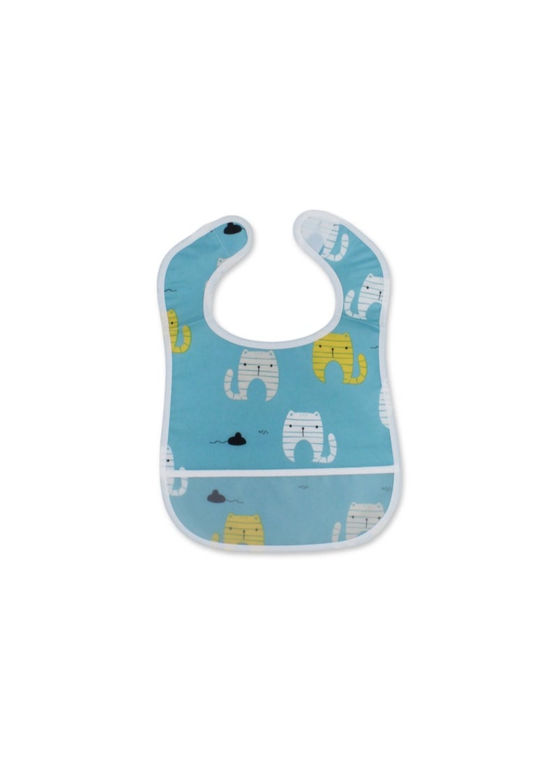La Frutta PVC Baby Bib with Pocket – Baby Blue with Cats Print - Image 1