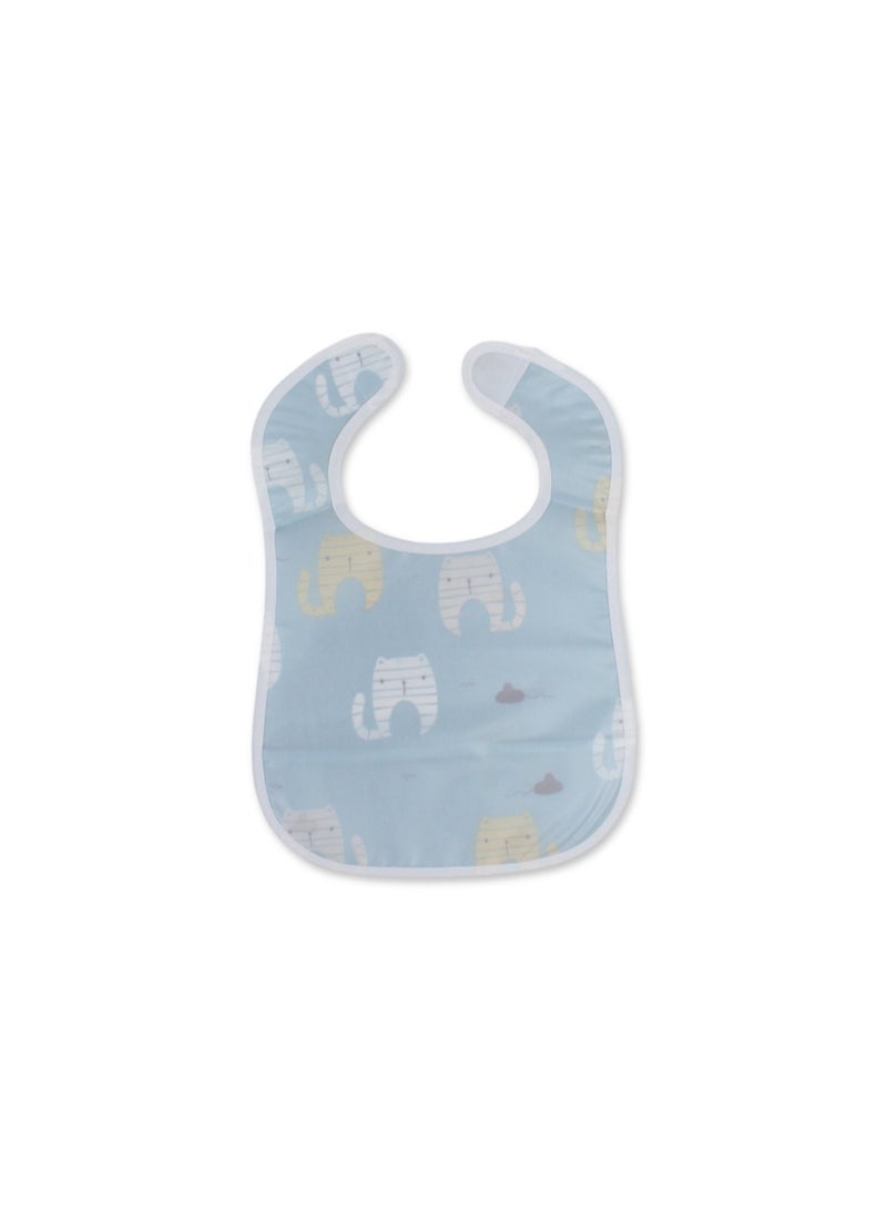 La Frutta PVC Baby Bib with Pocket – Baby Blue with Cats Print - Image 2