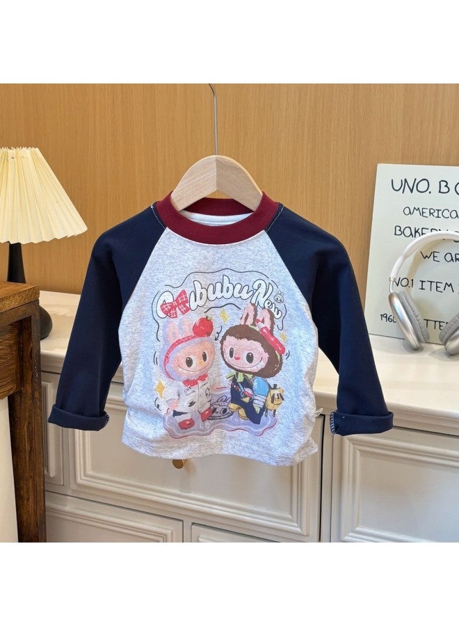 Sweet Style Personalized Korean Style Clothes Cute Cartoon Tops Raglan Color Matching Versatile T-shirts For Boys And Girls Trendy