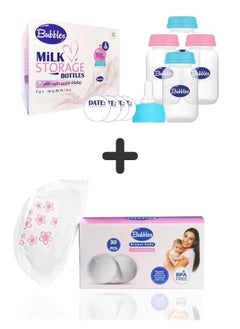 Bubbles Bubbles Storage Bottles for Babies, 150 ml, Pack of 4 + 30 Pieces Disposable Nursing Pads, Soft and Super Absorbent Breast Pads up to 120ml, Breastfeeding Supplies for Mums from Bubbles  - Image 1