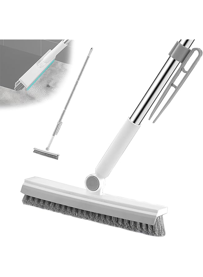 PROMASS Floor Scrubbing Brush with Squeegee,3 in 1 Grout Brush with 41" Adjustable Long Handle,V-Shape Stiff Brush Bristle,180°Rotation,Bathroom Cleaning Brush for Tile,Deck,Garage,Kitchen (White) - Image 1