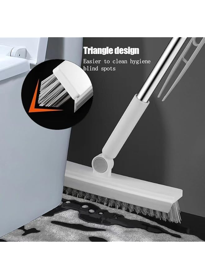 PROMASS Floor Scrubbing Brush with Squeegee,3 in 1 Grout Brush with 41" Adjustable Long Handle,V-Shape Stiff Brush Bristle,180°Rotation,Bathroom Cleaning Brush for Tile,Deck,Garage,Kitchen (White) - Image 3