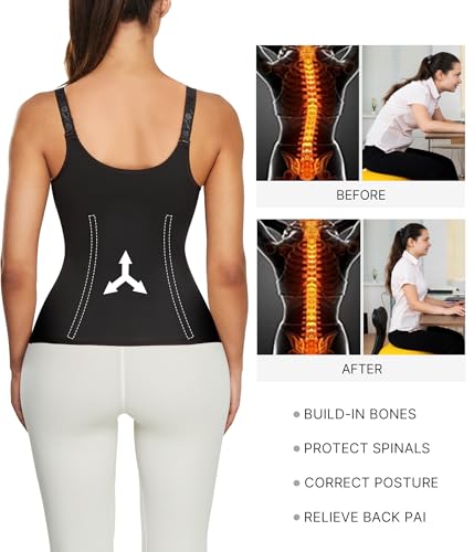 Nebility Women Waist Trainer Corset Zipper Vest Body Shaper Cincher Tank Top with Adjustable Straps (L, Black) - Image 4