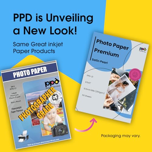 ppd ورق صور ساتين PPD لطابعة الحبر النفاث، لمسة شبه لامعة فاخرة بحجم 8.5x11 بوصة، أوراق سميكة 255 جرام 68 رطل 10.5 مل، أبيض، مقاوم للماء وطباعة جافة فورية (50 حزمة) - Image 2