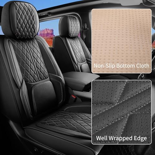 DuDuWang Custom Fit Chevy Silverado GMC Sierra 1500 2007-2025 2500/3500 HD Crew Cab Faux Leather Front Seat Covers - 2 Pack, Waterproof & Breathable Car Seat Protector for Truck, Black - Image 4