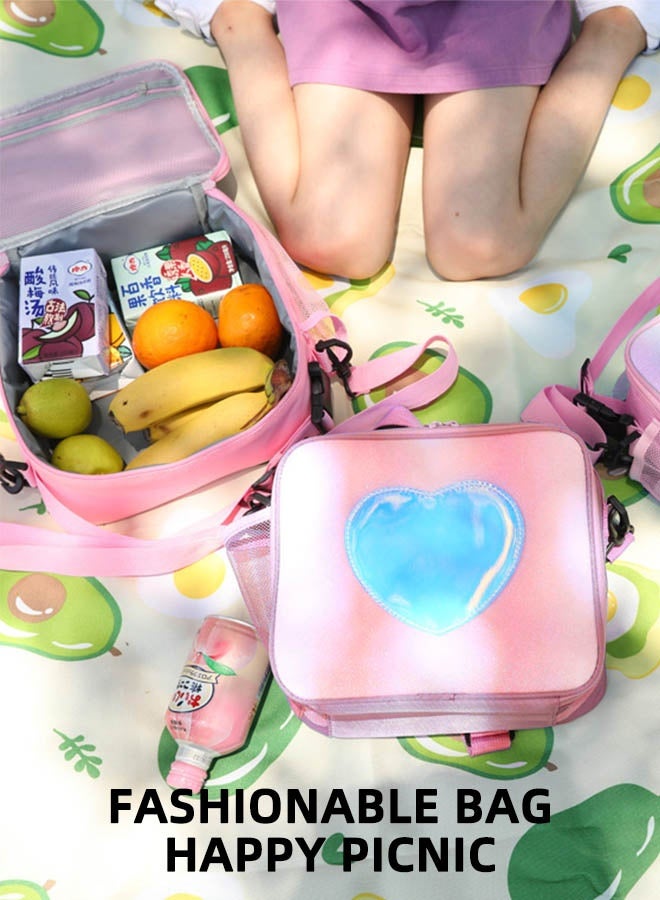 general Kids Girls Lunch Box, Insulated Tote Bag Leakproof Insulated Cooler Bag Reusable Lunch Bag For School Office Outdoor (Pink With Shoulder Strap) - Image 4