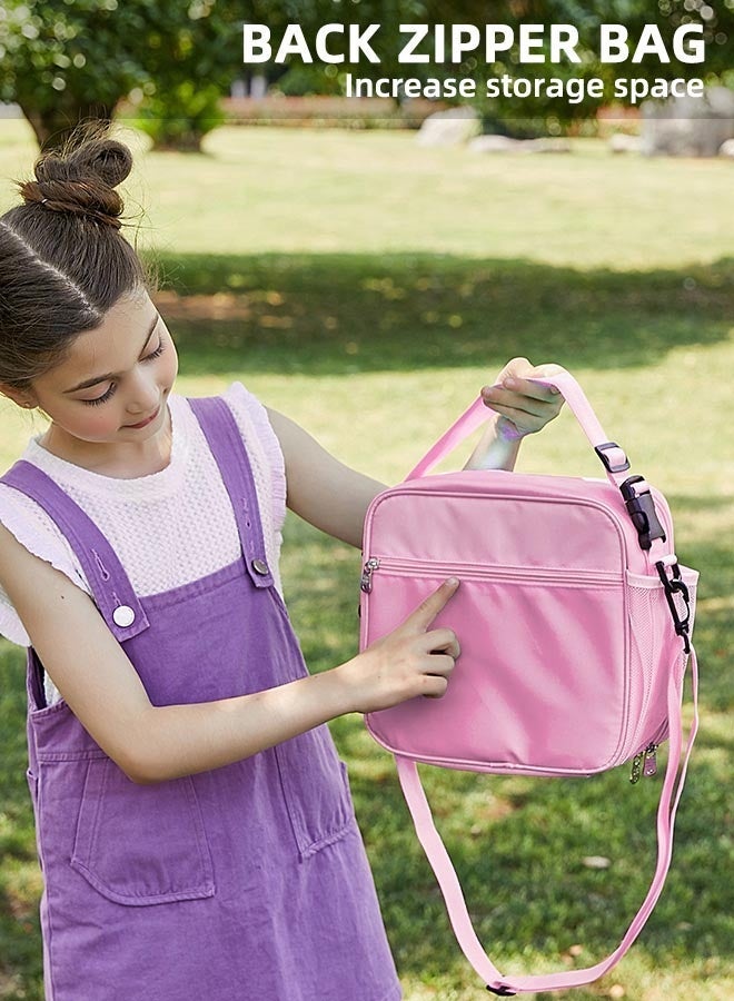 general Kids Girls Lunch Box, Insulated Tote Bag Leakproof Insulated Cooler Bag Reusable Lunch Bag For School Office Outdoor (Pink With Shoulder Strap) - Image 5