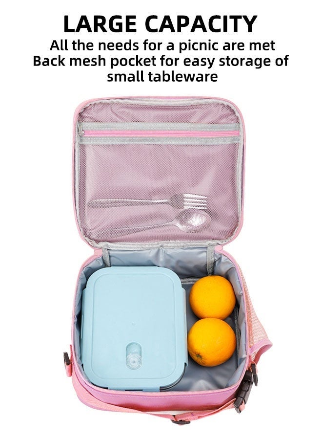 general Kids Girls Lunch Box, Insulated Tote Bag Leakproof Insulated Cooler Bag Reusable Lunch Bag For School Office Outdoor (Pink With Shoulder Strap) - Image 3