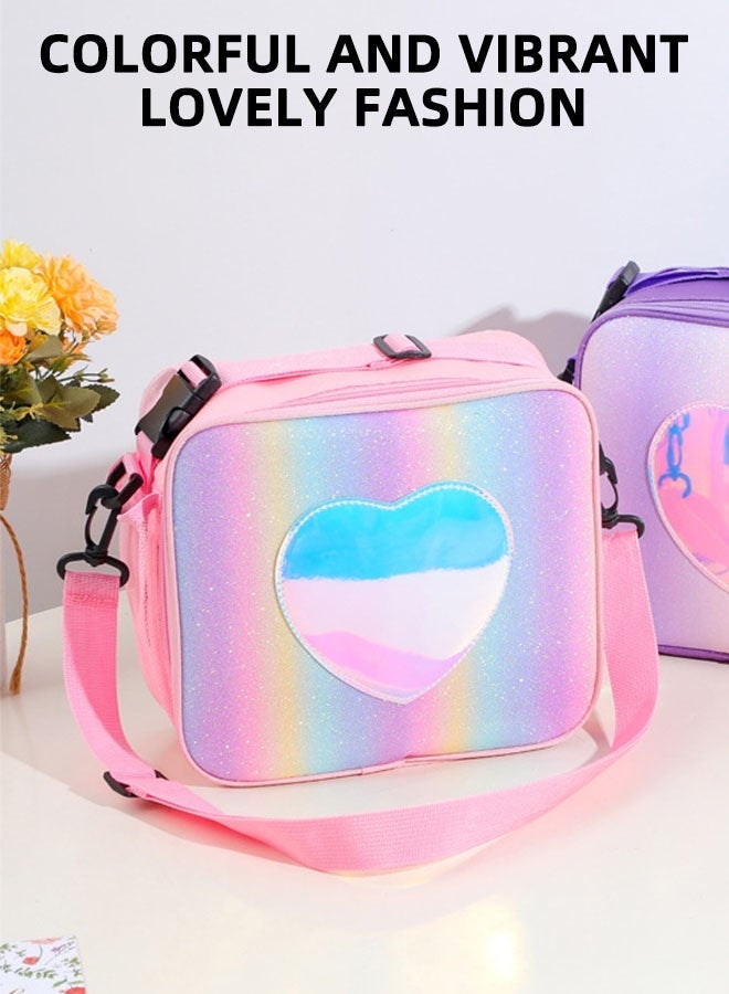 general Kids Girls Lunch Box, Insulated Tote Bag Leakproof Insulated Cooler Bag Reusable Lunch Bag For School Office Outdoor (Pink With Shoulder Strap) - Image 2