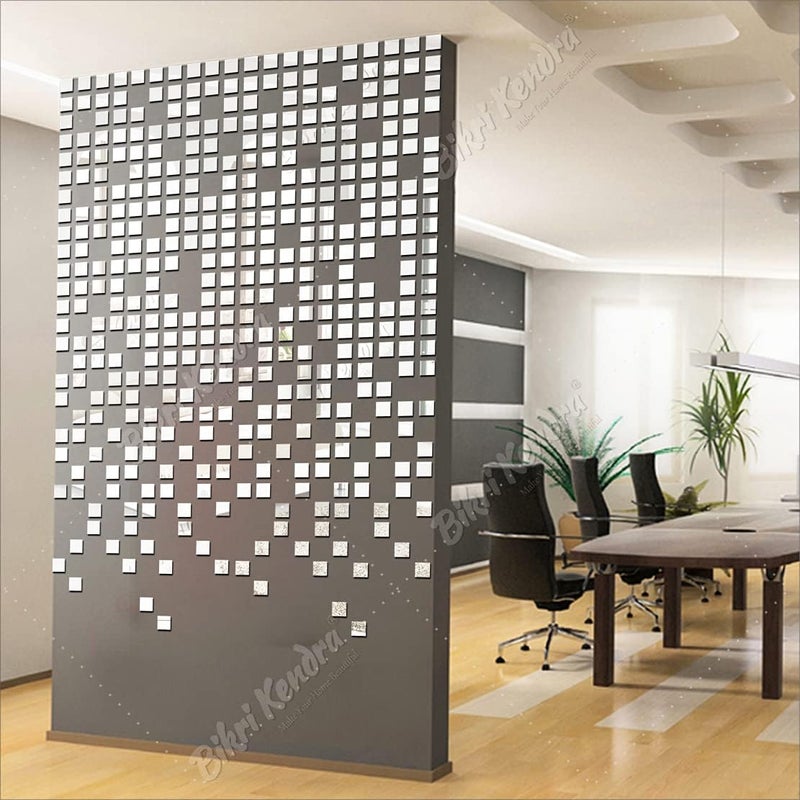 Chote Mote Seller 300 Square Silver Decorative Mirror Stickers for Wall Mirror Stickers 3D Acrylic Stickers Wall Stickers for Hall Room Living Room Craft Materials Silver Pack of 300 - Image 1