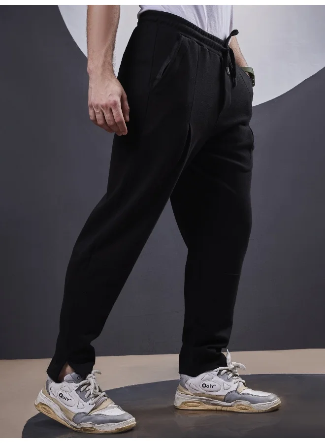 مانياك بنطلون رياضي رجالي أسود سادة قطن